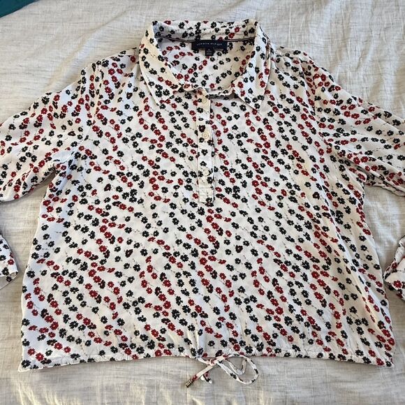 Tommy Hilfiger Women's XL Long Sleeve Ditsy Floral Button Down Top Roll Sleeve - Picture 11 of 16